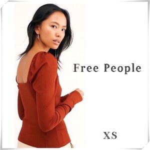 FREE People It Girl Top Puff long Sleeve Ribbed Tops in Rustic Orange Size XS